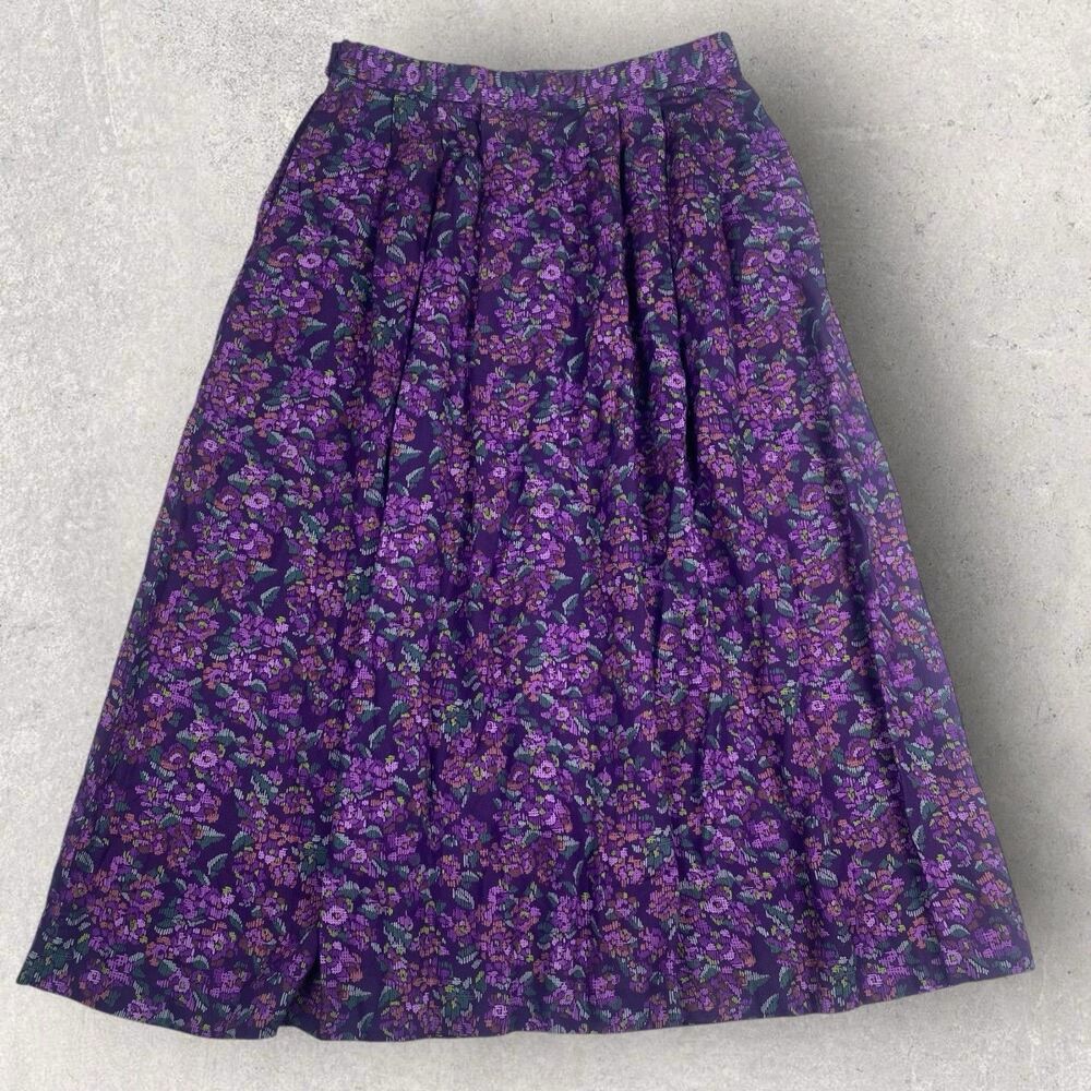 Vintage Pendleton Skirt size 27" Sophisticates Pleated Purple Floral Cottagecore